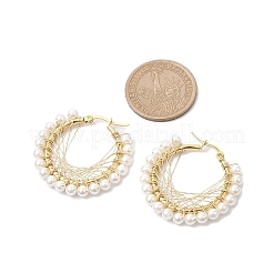 Copper Wire Wrapped Shell Pearl Hoop Earring&nbsp;EJEW-TA00486