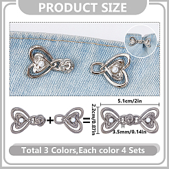 12Pcs 3 Colors Heart Shape Alloy Adjustable Jean Button Pins&nbsp;FIND-DR0001-88