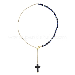 Natural Lava Rock & Evil Eye Lampwork 304 Stainless Steel Cable Chain Lariat Necklaces for Women&nbsp;NJEW-JN06651