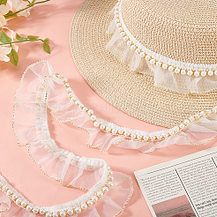 5 Yards Chiffon Pleated Lace Ribbon with Plastic Beads&nbsp;OCOR-PH0004-05