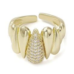 Rack Plating Brass Micro Pave Cubic Zirconia Open Cuff Rings&nbsp;RJEW-K257-01G
