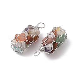 Rack Plating Copper Wire Wrapped Natural Mixed Stone Chip Big Pendants&nbsp;G-C130-01P-09