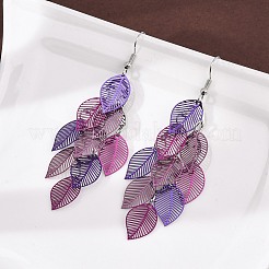 430 Stainless Steel Leaf Dangle Earrings&nbsp;EJEW-A137-08P-01