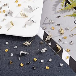 6 Pairs 2 Colors Brass Micro Pave Cubic Zirconia Stud Earring Findings with Loops&nbsp;KK-NB0002-51