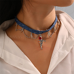 Alloy Pendant Denim Cloth Choker Necklaces for Women&nbsp;WGC1028-03