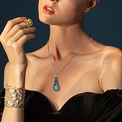 Synthetic Turquoise Pendant Necklace & Bracelet & Earrings Set&nbsp;SJEW-FI0001-15