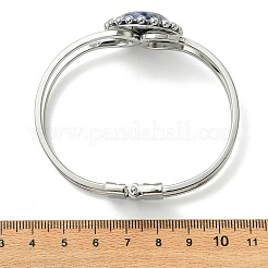 Natural Mixed Stone Flat Round Brass Hinged Cuff Bangles&nbsp;BJEW-JB14317