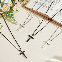 8Pcs 2 Colors Alloy Cross Pendant 667 Stainless Steel Box Chain Necklaces&nbsp;NJEW-GO0001-23