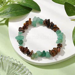 Natural Tiger Eye & Green Aventurine Chip Beaded Stretch Bracelets&nbsp;BJEW-JB10776-02