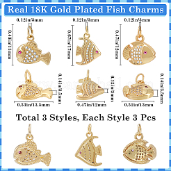 9Pcs 3 Styles Brass Micro Pave Cubic Zirconia Pendants&nbsp;ZIRC-BBC0002-72