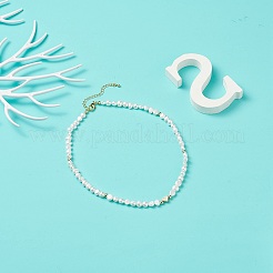 Natural Pearl & Brass Heart Beaded Necklace for Women&nbsp;NJEW-JN04106-01