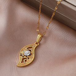 Vintage 304 Stainless Steel Glass Hollow Leaf Pendant Necklaces for Women Men&nbsp;MX3946