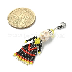 Dyed Synthetic Turquoise & Glass Seed Beaded Pendant Decorations&nbsp;HJEW-MZ00020