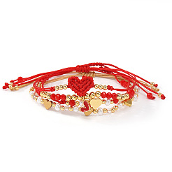 4Pcs 4 Styles Adjustable Glass & Brass Beads Braided Bead Bracelets & Brass Enamel Charm Bracelets for Women&nbsp;SG0180-1