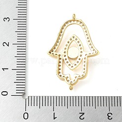 Brass Micro Pave Cleear Cubic Zirconia Evil Eye Hamsa Hand Connector Charms&nbsp;KK-C086-15A-G