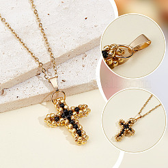 2Pcs Glass Seed Beaded Cross Pendants&nbsp;PALLOY-GO00072