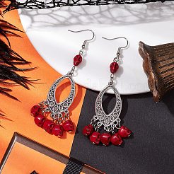 Halloween Skull Dyed Synthetic Turquoise & Alloy Dangle Earrings&nbsp;EJEW-JE05890-03