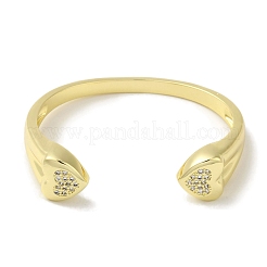Rack Plating Brass Micro Pave Clear Cubic Zirconia Heart Open Cuff Bangles for Women&nbsp;BJEW-P323-04G