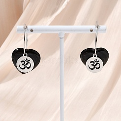 Natural Obsidian & 304 Stainless Steel Hoop Earrings for Women&nbsp;EJEW-G475-04P-03