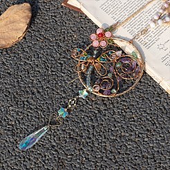 Wire Wrapped Natural Gemstone Beads & Metal Dragonfly Hanging Ornaments&nbsp;PW-WG454D0-01
