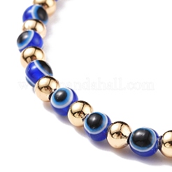 Resin Evil Eye Round Beaded Stretch Bracelet with Brass Beads for Women&nbsp;BJEW-JB08095