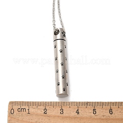 304 Stainless Steel Black Paw Print Column Keepsake Ashes Memorial Pendant Necklaces&nbsp;NJEW-P326-05P