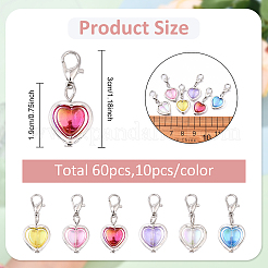 60Pcs 6 Styles Heart Acrylic & Alloy Pendant Decorations&nbsp;PALLOY-YW00090