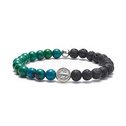 Natural & Synthetic Mixed Gemstone & Alloy Saint Benedict Medal Beaded Strech Bracelet for Women&nbsp;BJEW-JB09344