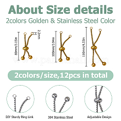 12Pcs 6 Styles Adjustable 304 Stainless Steel Box Chain Slider Bracelet Making&nbsp;MAK-HS0001-03