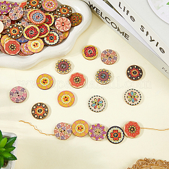 100Pcs Printed Wooden Buttons&nbsp;BUTT-CP0001-16