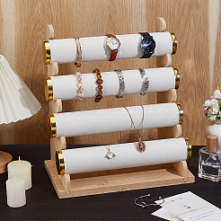 1 Bag 4-Tier Velvet T-Bar Bracelet Organizer Riser Stands with Wooden Base and Alloy Findings&nbsp;ODIS-PH0009-14