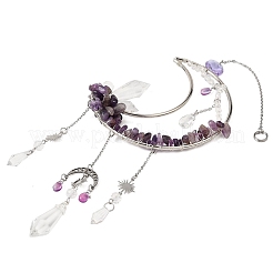 3Pcs 3 Styles Moon Natural Amethyst & Green Aventurine & Topaz Jade & 304 Stainless Steel & Brass Suncatchers&nbsp;HJEW-TA00488