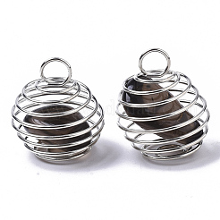 Iron Wrap-around Spiral Bead Cage Pendants&nbsp;IFIN-R239-03P
