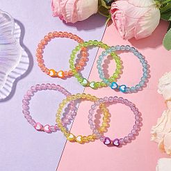 6Pcs 6 Colors Heart & Round Acrylic Beaded Stretch Kid Bracelet Sets&nbsp;BJEW-JB10674