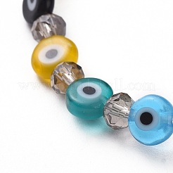 Handmade Evil Eye Lampwork Flat Round Beads Stretch Bracelets&nbsp;BJEW-JB05005-03