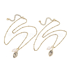 Rice Natural Pearl & Natural Dalmatian Jasper Faceted Horse Eye Pendant 304 Stainless Steel Satellite Chain Necklaces for Women&nbsp;NJEW-JN06261-02