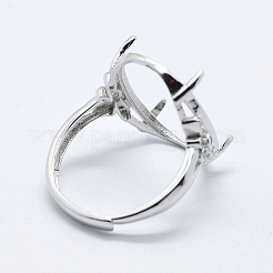Anti-Tarnish Rhodium Plated 925 Sterling Silver Finger Ring Components&nbsp;STER-G027-06P