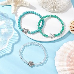 3Pcs 3 Styles Round Glass & Synthetic Turquoise Beads Stretch Bracelets Sets for Women&nbsp;BJEW-JB11654