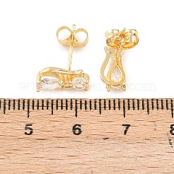 Cat Shape Brass Micro Pave Clear Cubic Zirconia Stud Earrings&nbsp;EJEW-C172-01G