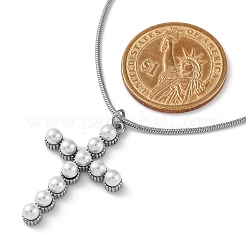 304 Stainless Steel & Plastic Pearl Cross Pendant Round Snake Chain Necklaces for Women&nbsp;STAS-Z114-20P