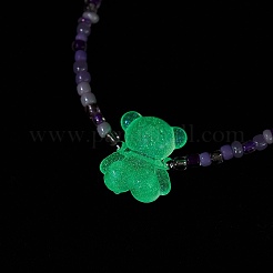 3Pcs 3 Color Luminous Acrylic Bear Pendant Necklaces Set&nbsp;NJEW-JN04510