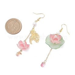 Fish with Lotus Glass & Acrylic Beads Dangle Earrings&nbsp;EJEW-TA00786