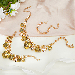 CCB Plastic Graduated Heart Pendant Aluminum Twisted Chain Necklaces & Brass Charm Bracelets & Round Beaded Bracelets Sets for Women&nbsp;SJEW-DC0001-02