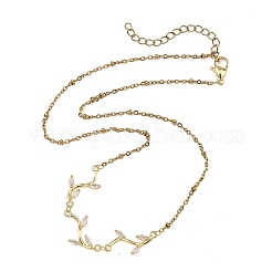 Brass Pave Cubic Zirconia Leafy Branch Link Chain Necklaces&nbsp;NJEW-JN06070-02
