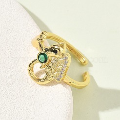 304 Stainless Steel Cubic Zirconia Cuff Open Rings for Women&nbsp;RJEW-Z122-02G-05