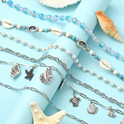 6Pcs 6 Styles Ocean Theme Synthetic Turquoise & Magnesite Beads and Alloy Baseball Cap Chain&nbsp;HJEW-SC0002-34