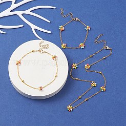 Colorful Glass Seed Beaded Flower Link Chain Bracelets & Necklaces & Anklet&nbsp;SJEW-JS01277