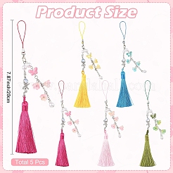 5Pcs 5 Colors Glass Bead with ABS Plastic Pearl Flower & Butterfly Pendant Decorations&nbsp;HJEW-YW00481