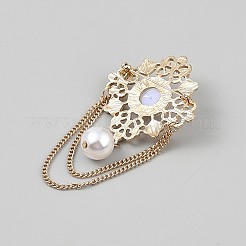 Flower Alloy Imitation Pearl Fringe Brooches&nbsp;JEWB-WH0052-005LG