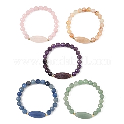 Natural Mixed Stone Round and Oval Beaded Stretch Bracelets&nbsp;BJEW-JB14485